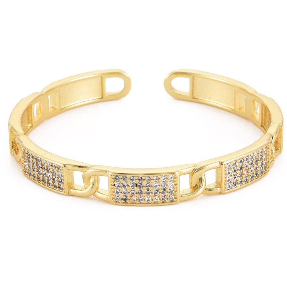 NWOT - Cubic Zirconia Open Cuff Bangle bracelet Real 18K Gold Plated Brass